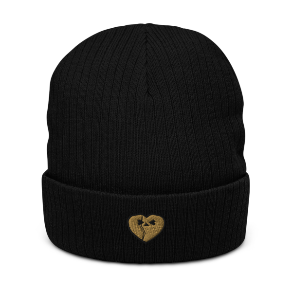 Tan Heart Beanie Black